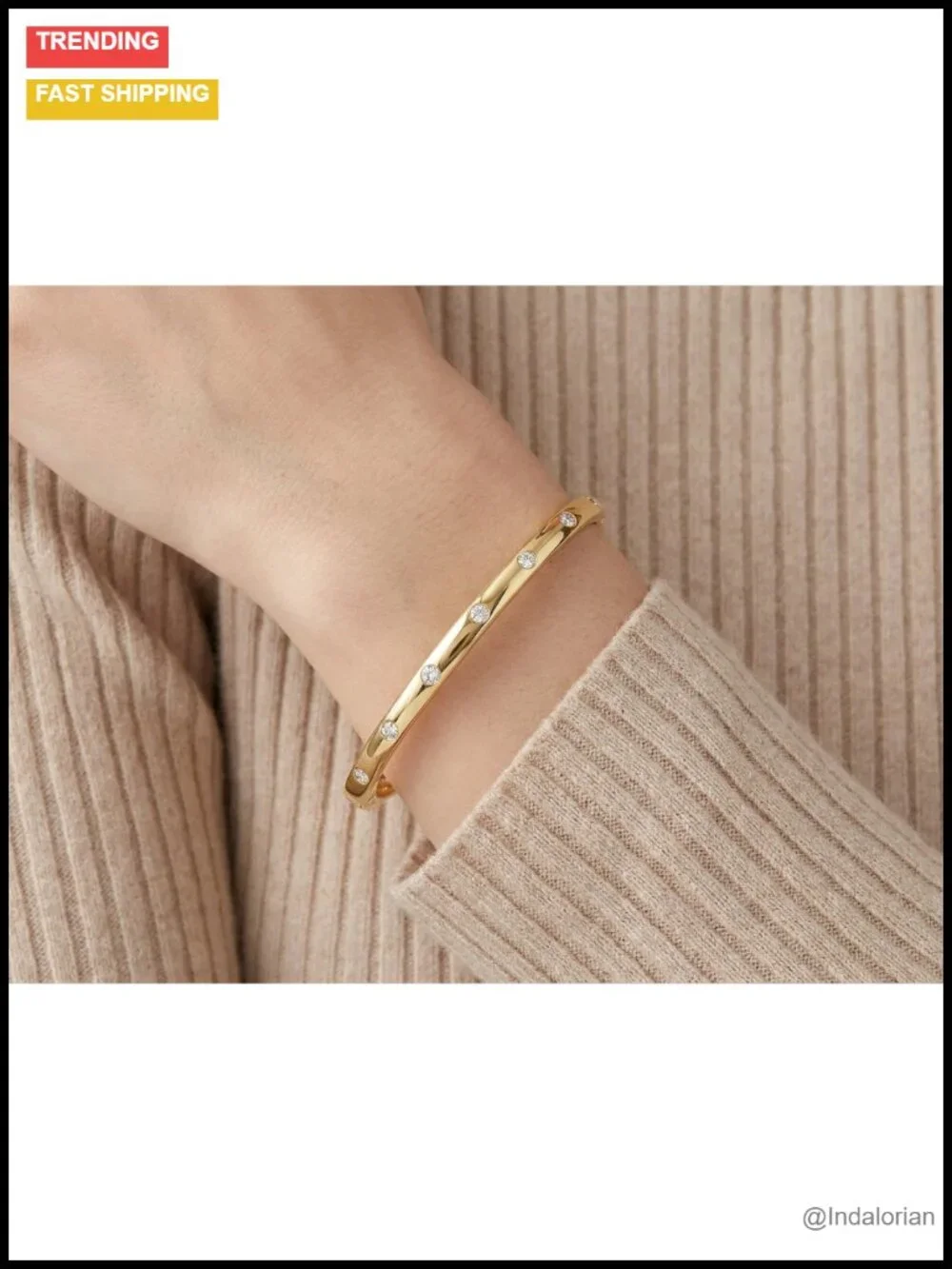 14K Gold Plated Bangle Bracelet with Cubic Zirconia Accents